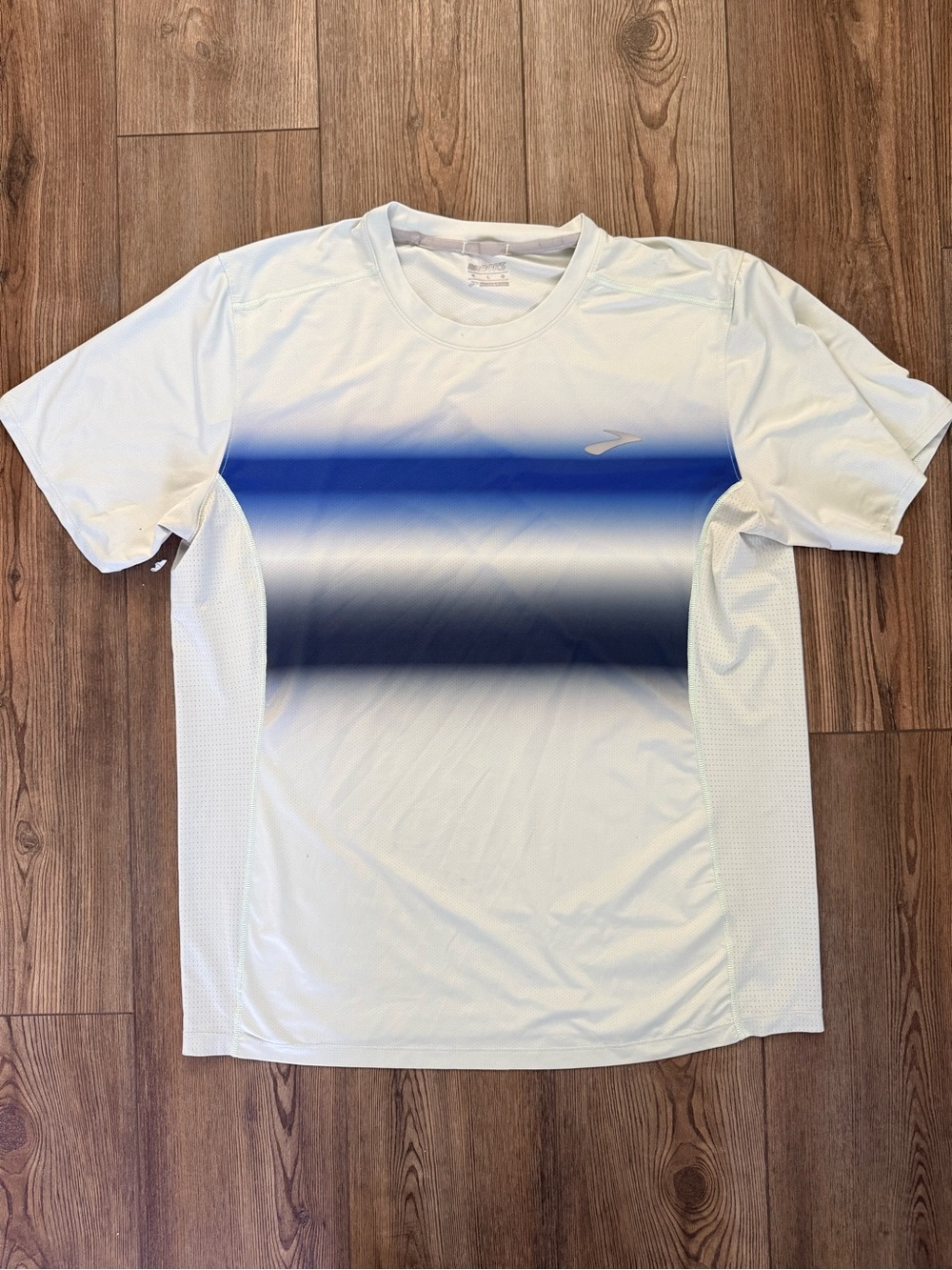 Brooks White Short Sleeve Tee with Blue Gradient Chest Stripe